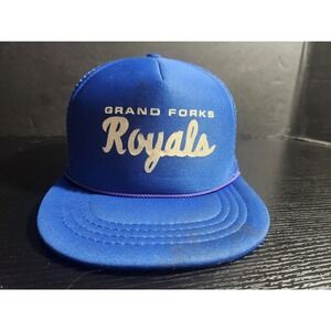 Vintage Otto Cap Grand Forks Royals Blue Trucker Hat Snapback Mesh Rope Hat